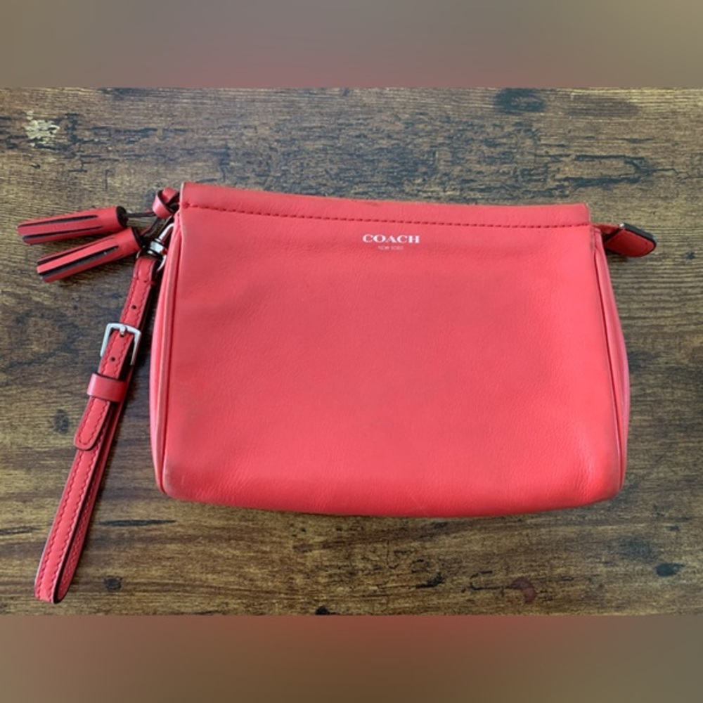 Coach Legacy Coral Leather Large Wristlet Clutch Purse Luxury EUC